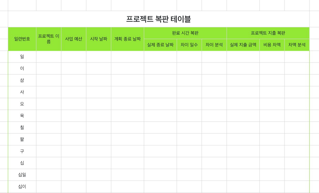 프로젝트 복판 테이블